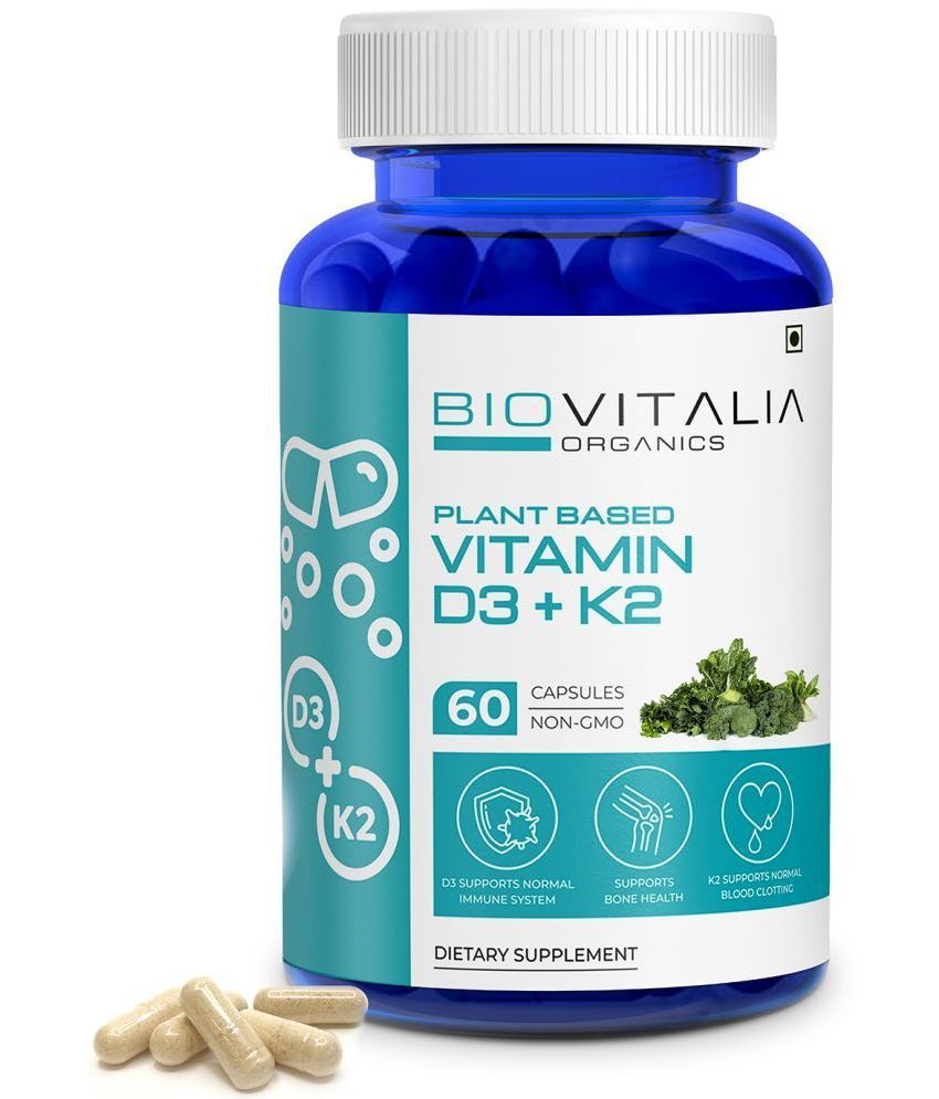     			BioVitalia Organics Vitamin D3 + K2, bone health, K2 Supports Normal Blood Clotting, 60 Capsules
