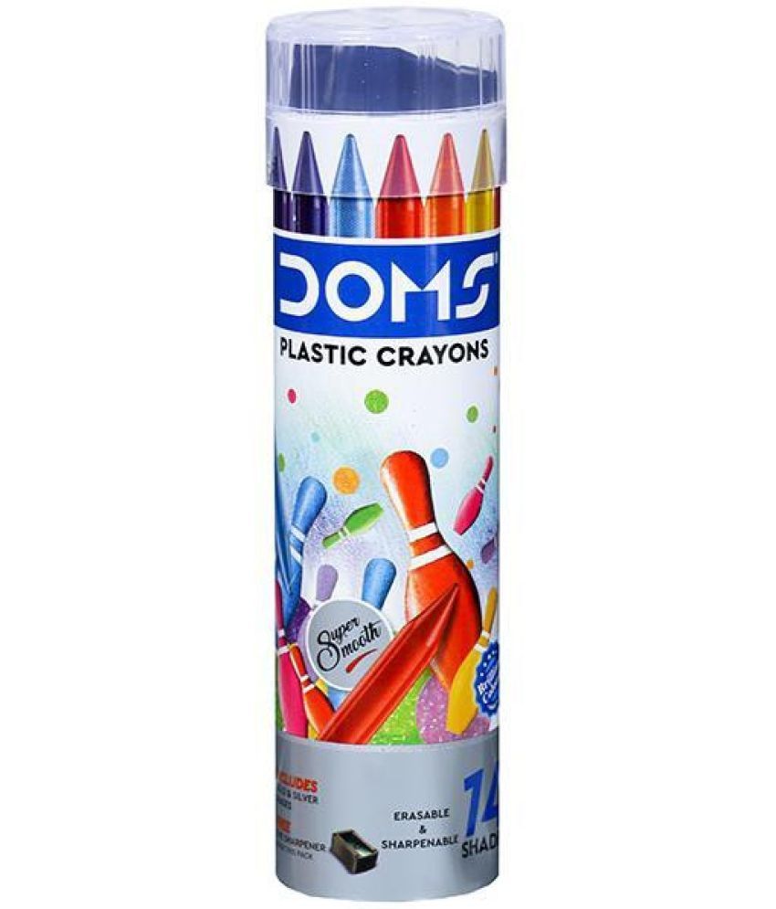     			DOMS Non-Toxic Super Smooth Plastic Crayons in Round Tin Box (14 Shades x 4 Set) (Set of 4, Multicolor)