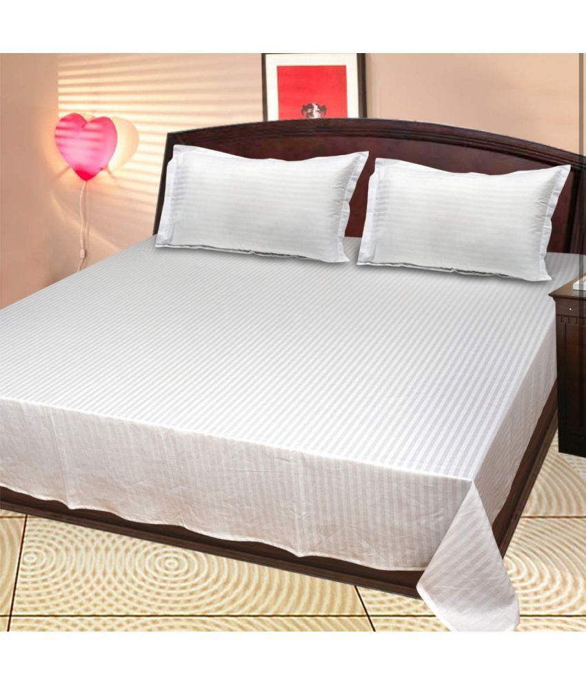     			Finesse Decor Cotton Vertical Striped Double Bedsheet with 2 Pillow Covers - White