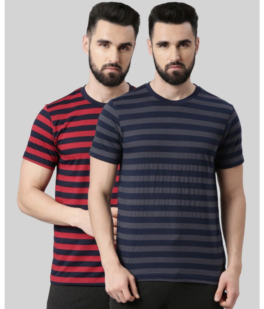     			Force NXT Cotton Blend Regular Fit Striped Half Sleeves Men's T-Shirt - Multicolor ( Pack of 2 )