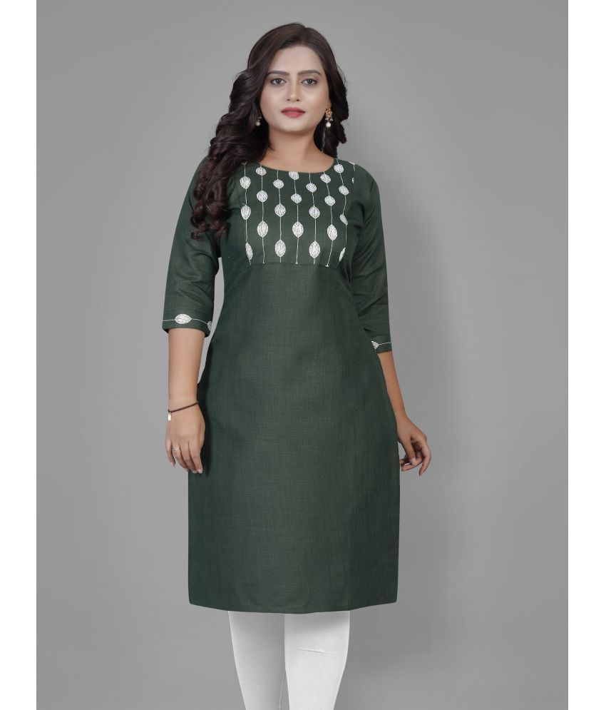     			Hetsa Cotton Blend Embroidered Straight Women's Kurti - Green ( Pack of 1 )