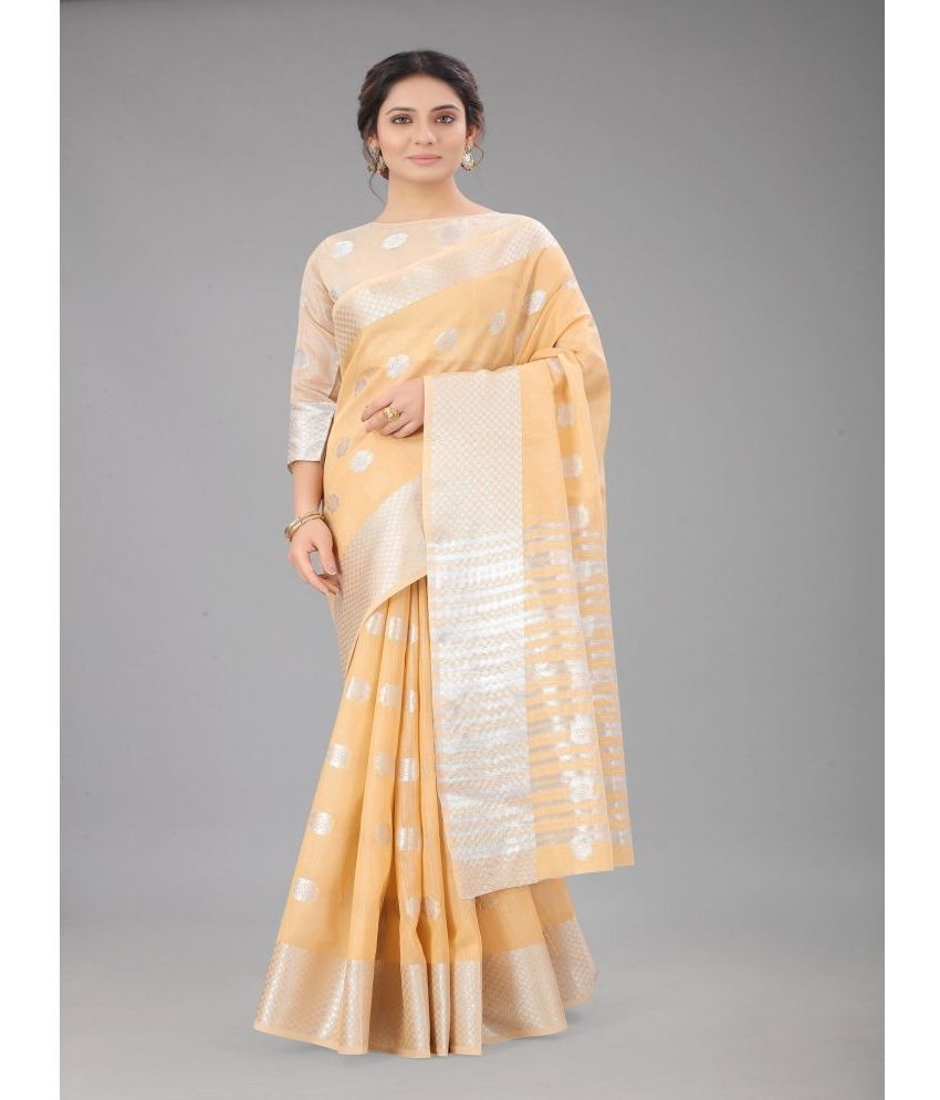     			JULEE Cotton Silk Embellished Saree With Blouse Piece - Peach ( Pack of 1 )