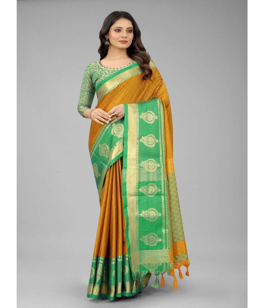     			JULEE Cotton Silk Embellished Saree With Blouse Piece - Green ( Pack of 1 )