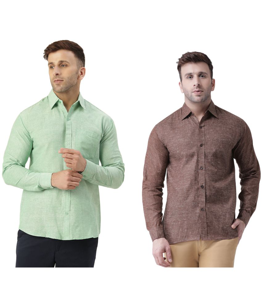     			KLOSET By RIAG 100% Cotton Regular Fit Self Design Full Sleeves Men's Casual Shirt - Brown ( Pack of 2 )