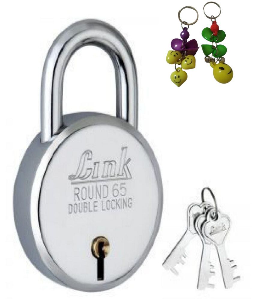     			Link Lock Steel Round 65mm Double Locking with 3 Keys, Keys are not Interchangeable Security Ensured Padlock with multi plastic key