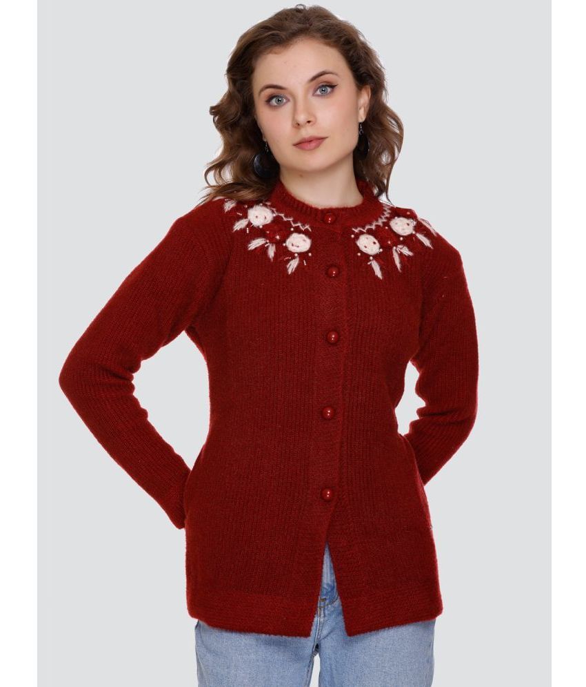     			Nitsline Acrylic Round Neck Women's Buttoned Cardigans - Maroon ( Single )