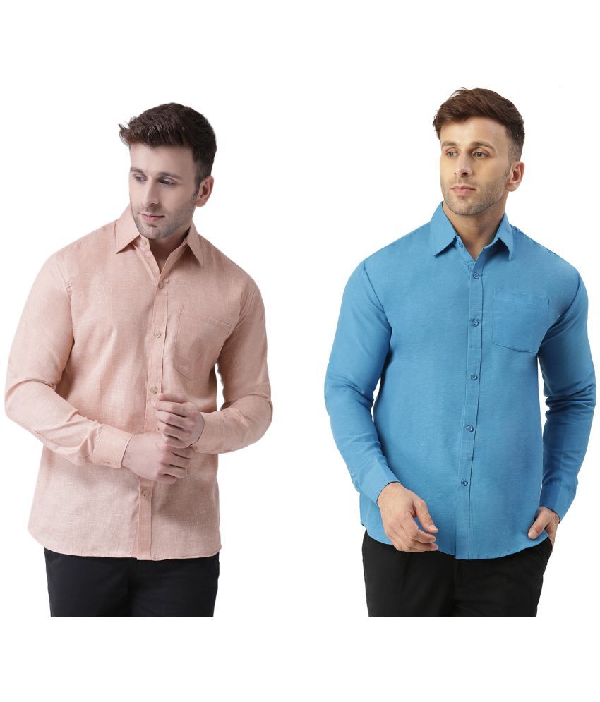     			RIAG 100% Cotton Regular Fit Self Design Full Sleeves Men's Casual Shirt - Blue ( Pack of 2 )