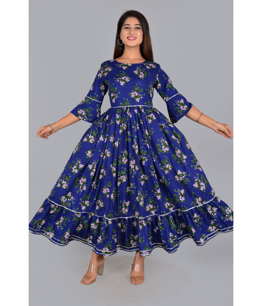     			Smien Rayon Printed Anarkali Women's Kurti - Blue ( Pack of 1 )