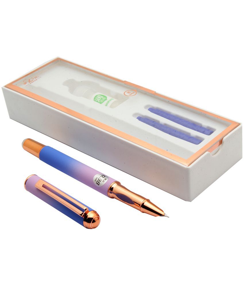     			Srpc Velvet Finish Pink & Blue Metal Body Fountain Pen Rose Gold Trims With An Erasable Ink Cartridge
