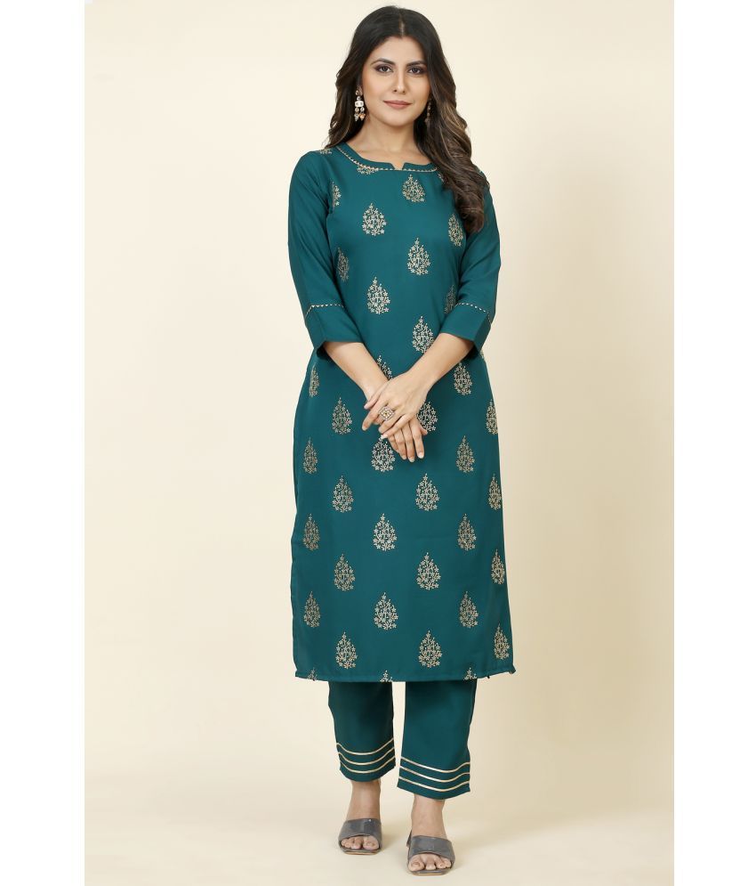     			Style Samsara Crepe Printed Kurti With Pants Women's Stitched Salwar Suit - Green ( Pack of 1 )