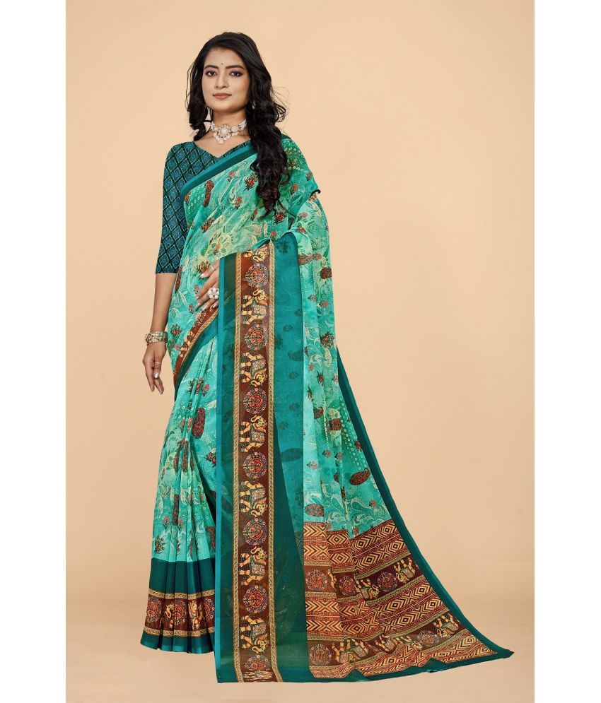     			Surat Textile Co Georgette Printed Saree With Blouse Piece - LightGreen ( Pack of 1 )