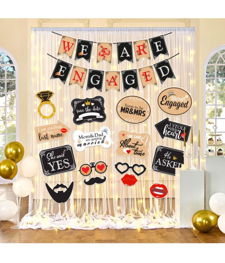    			Zyozi Engagment Decoration Kit | Bridal Shower Decorations Combo Included Banner, Photo Booth Props with Rice Light & Net Curtain (Pack of 20)