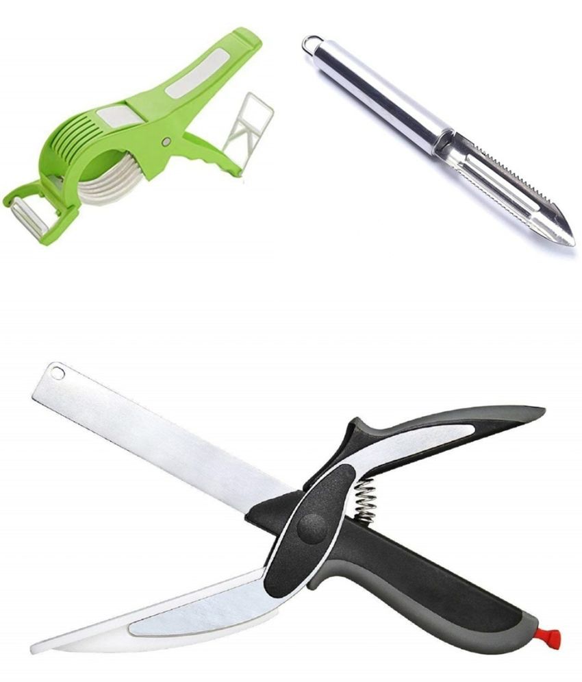     			iview kitchenware Silver Stainless Steel Vegetable Cutter+Clever Cutter+Peeler ( Set of 3 )