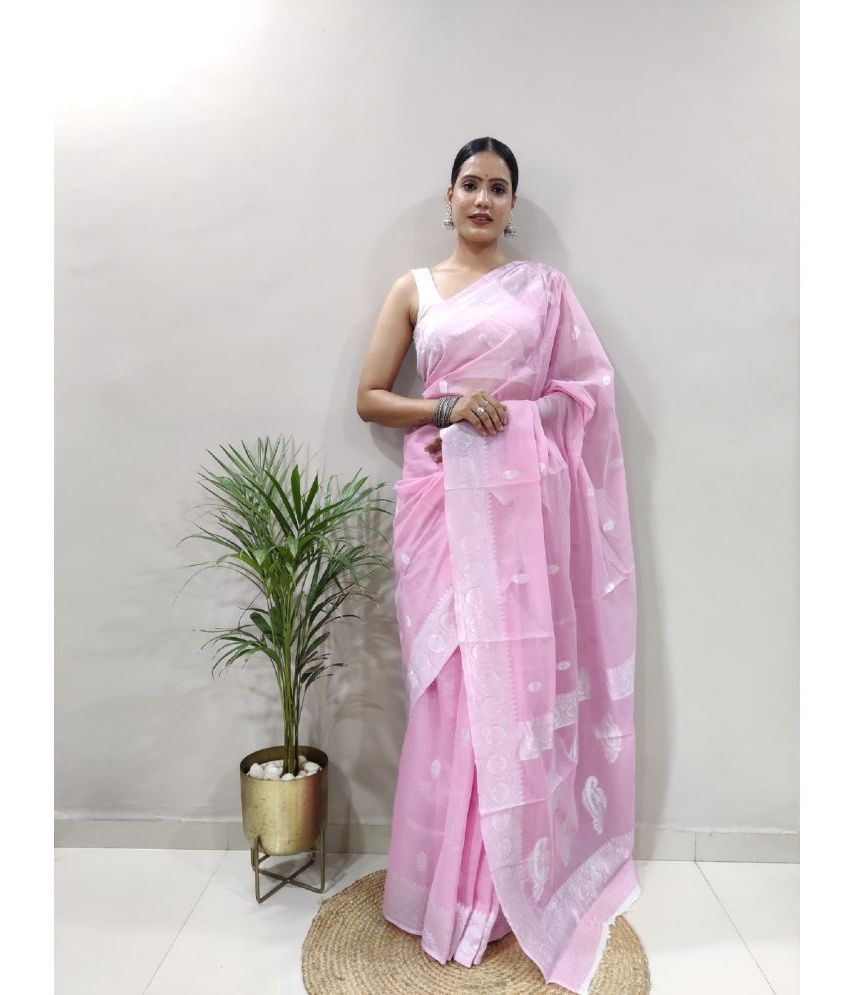     			Aika Cotton Silk Printed Saree With Blouse Piece - Pink ( Pack of 1 )