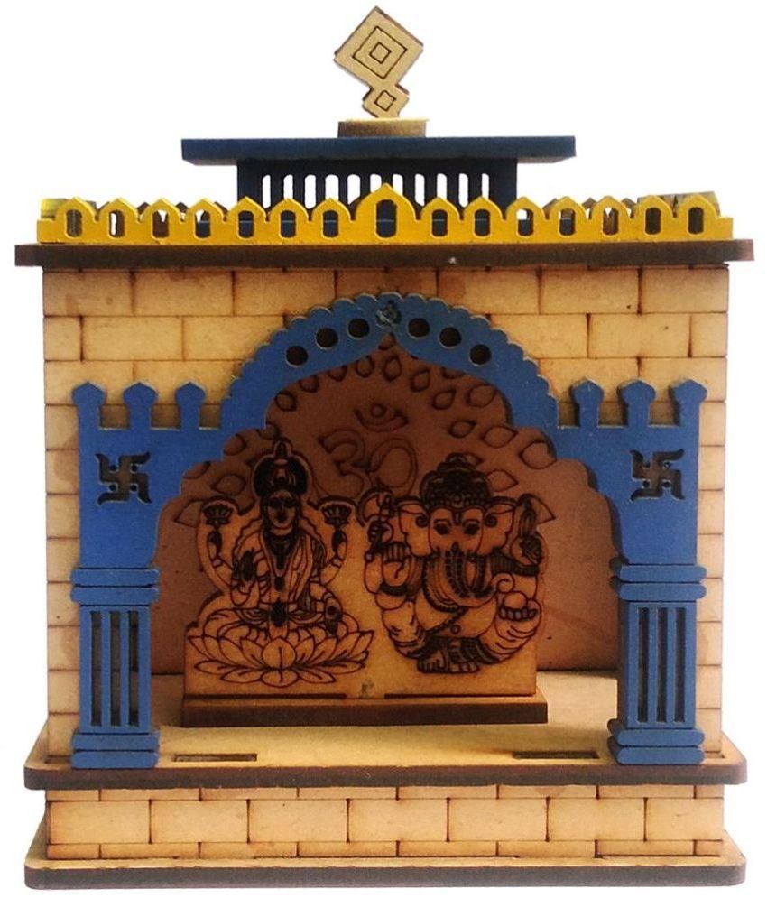     			vivek homesaaz Hand Carved Wooden 3D Laxmi Ganesh Temple Miniature - 11 cm - Pack of 1