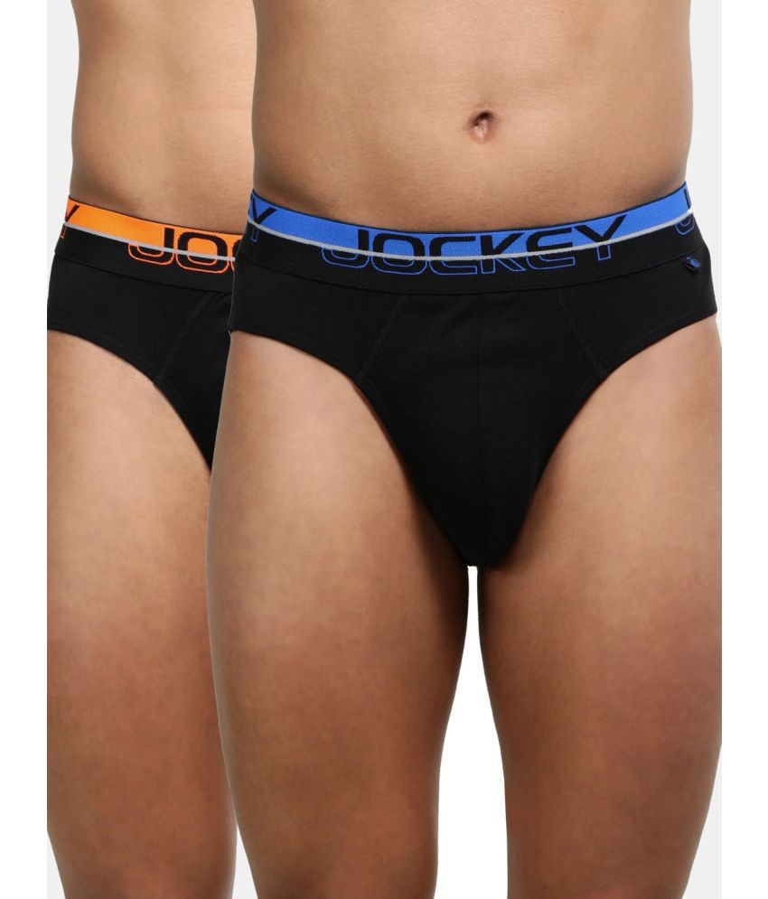     			Jockey FP02 Men Super Combed Cotton Rib Solid Brief with Ultrasoft Waistband - Black (Pack of 2)