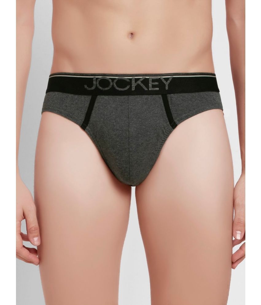     			Jockey 8044 Men Super Combed Cotton Rib Solid Brief with Ultrasoft Waistband - Charcoal Melange