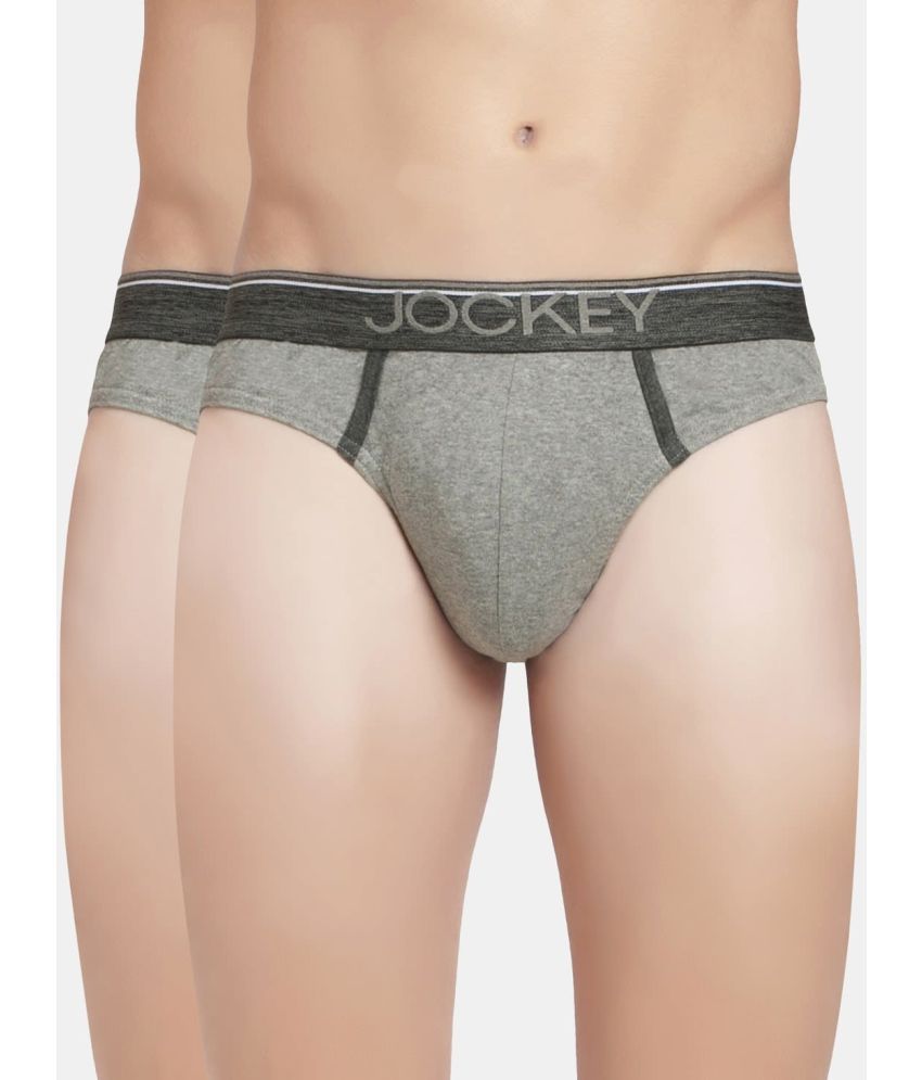     			Jockey 8044 Men Super Combed Cotton Rib Solid Brief with Ultrasoft Waistband - Grey (Pack of 2)
