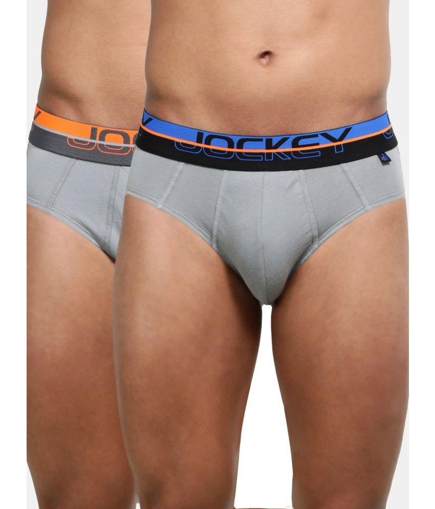     			Jockey FP01 Men Super Combed Cotton Solid Brief with Ultrasoft Waistband - Monument (Pack of 2)