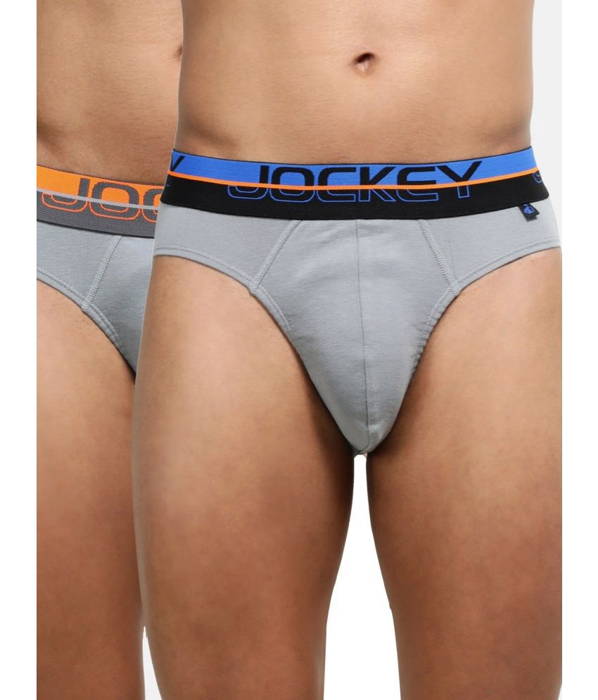     			Jockey FP02 Men Super Combed Cotton Rib Solid Brief with Ultrasoft Waistband - Monument (Pack of 2)
