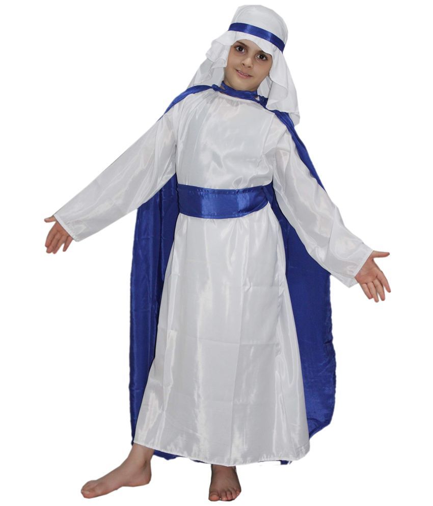     			Kaku Fancy Dresses Mother Mary Christmas Day Costume -White & Blue, 14-18 Years, For Girls