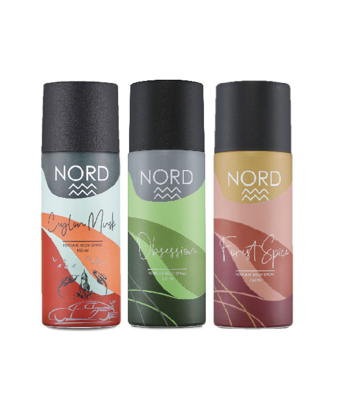     			NORD Deodorant Body Spray - Obsession, Forest Spice and Ceylon Musk 150 ml each (Pack of 3)
