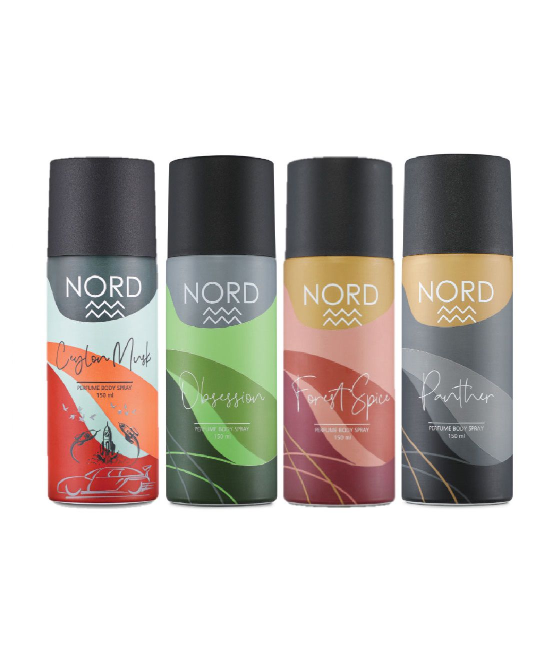     			NORD Deodorant Body Spray - Obsession, Forest Spice, Panther and Ceylon Musk 150 ml each (Pack of 4)
