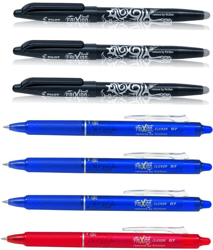     			Pilot Frixion Roller Pen Black 3 and Frixion Clicker Blue 3, Red 1