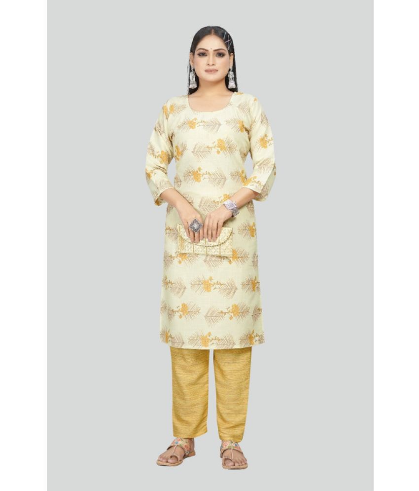     			Sitanjali Lifestyle Cotton Blend Printed Straight Women's Kurti - Yellow ( Pack of 1 )