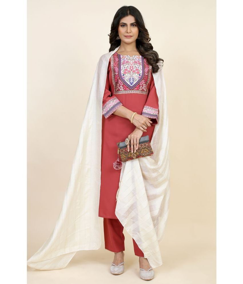     			Style Samsara Crepe Printed Kurti With Pants Women's Stitched Salwar Suit - Red ( Pack of 1 )