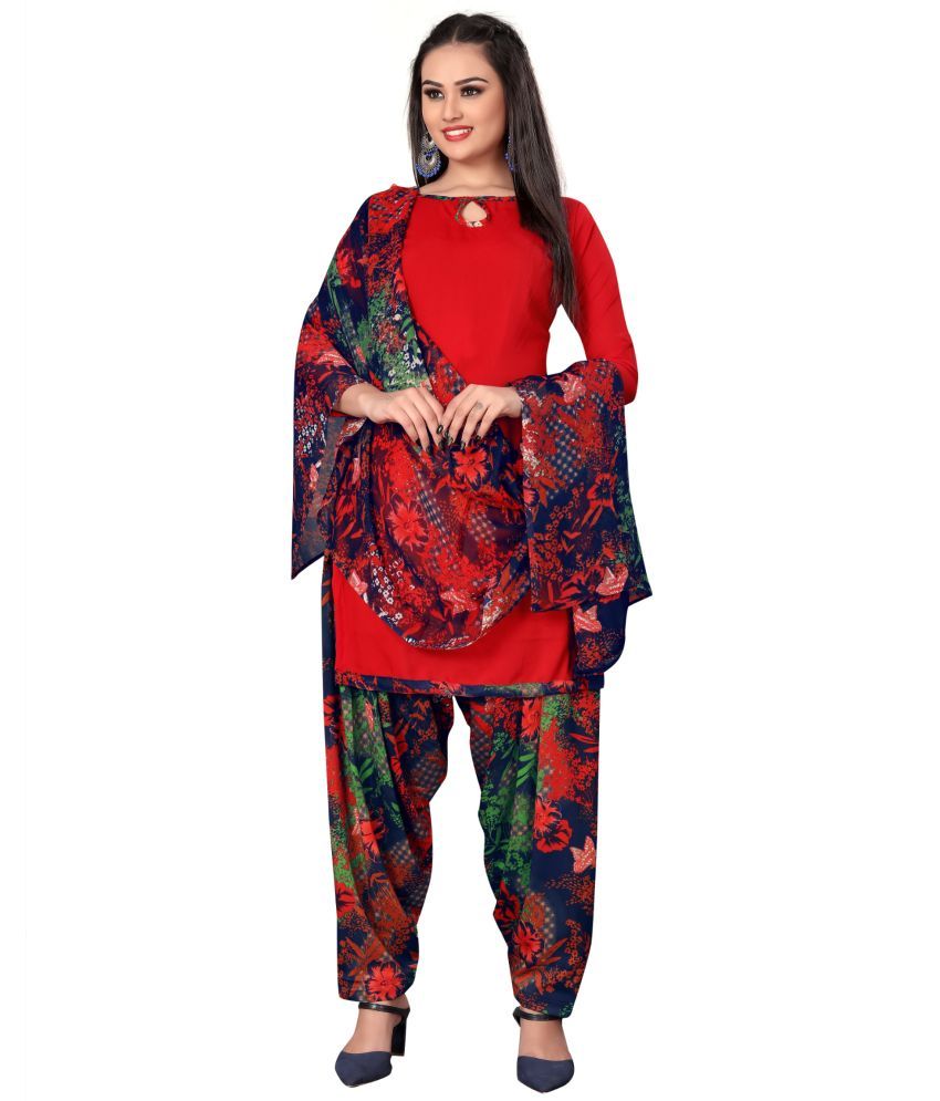     			WOW ETHNIC Unstitched Crepe Printed Dress Material - Red ( Pack of 1 )