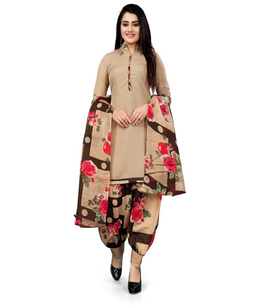     			WOW ETHNIC Unstitched Crepe Solid Dress Material - Beige ( Pack of 1 )