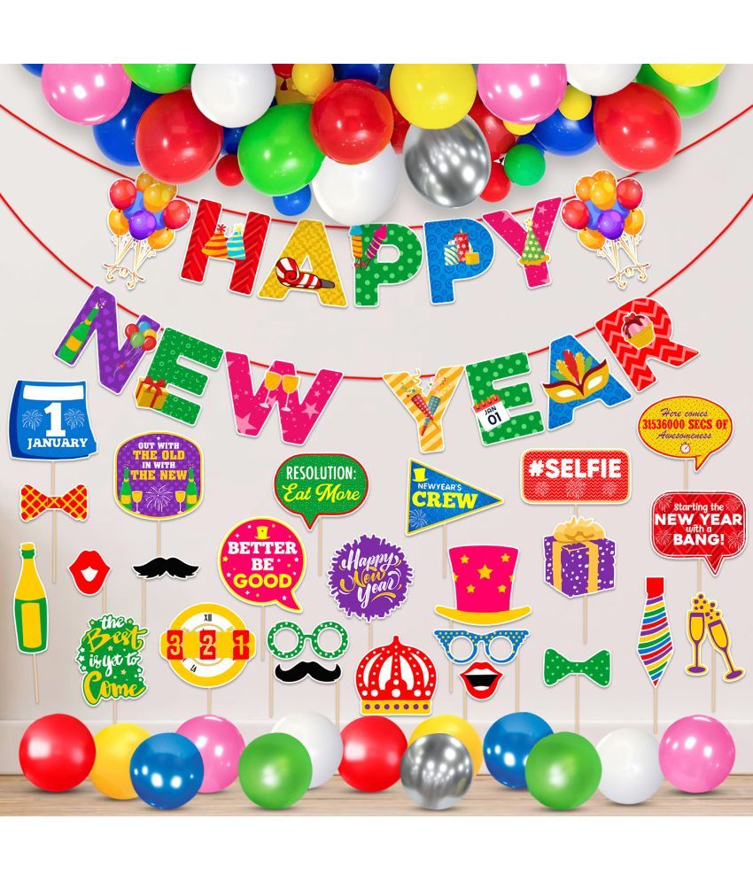     			Zyozi Happy New Year Party Decorations Set | New Year Decorations Combo For Party- Including Banner, Photo Booth Props & Balloons (Pack of 51)