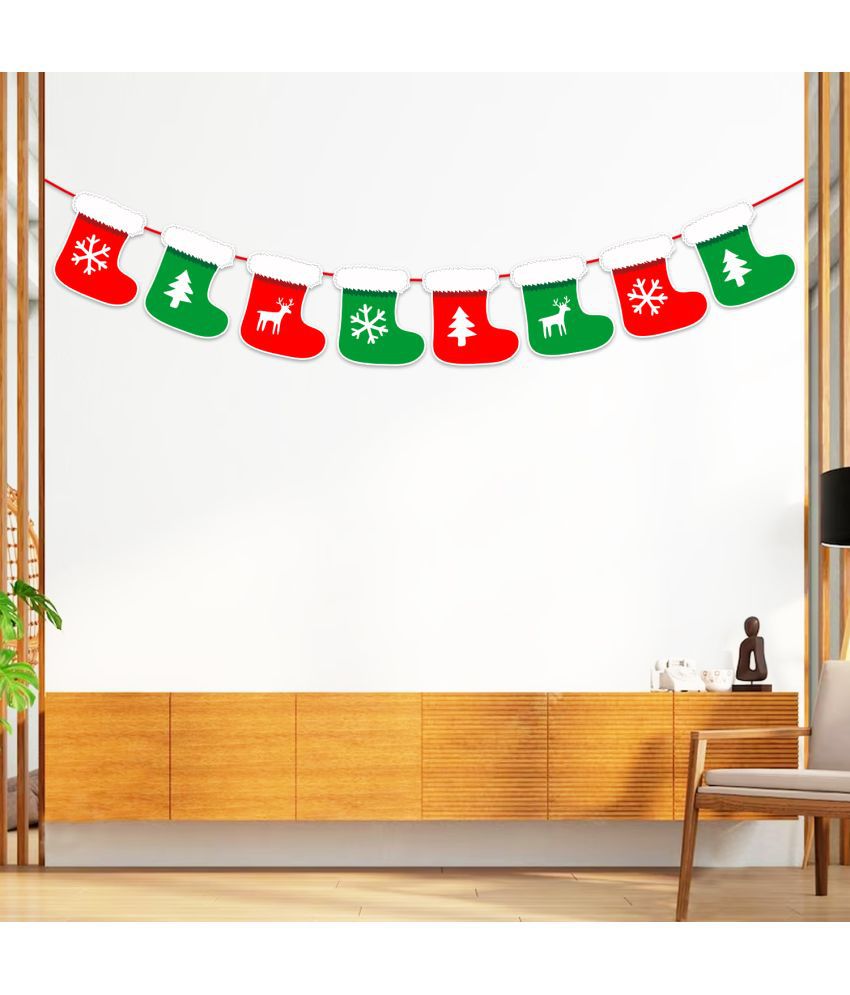     			Zyozi Merry Christmas Banner | Xmas Banners Bunting | Socks Themed Merry Christmas Hanging Banner Felt Garland for Christmas Indoor, Home, Wall - Christmas Decorations