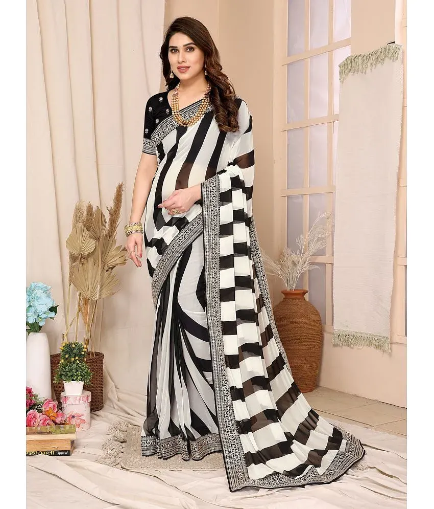 FLOURISHING STRIPE SHOW SAREE WITH NARGIS-E-SIAH BLOUSE – Store No.6