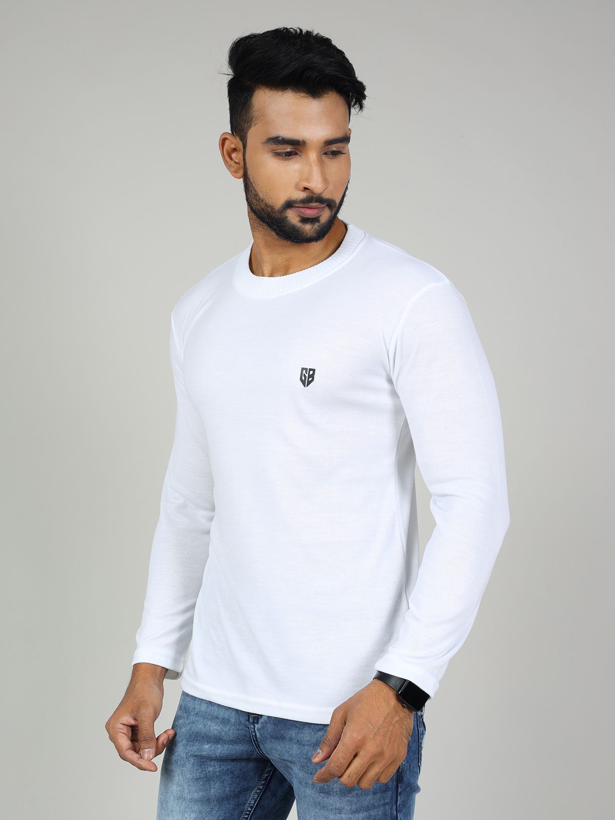     			GAME BEGINS Cotton Regular Fit Solid Full sleeves Men's T-Shirt - White ( Pack of 1 )