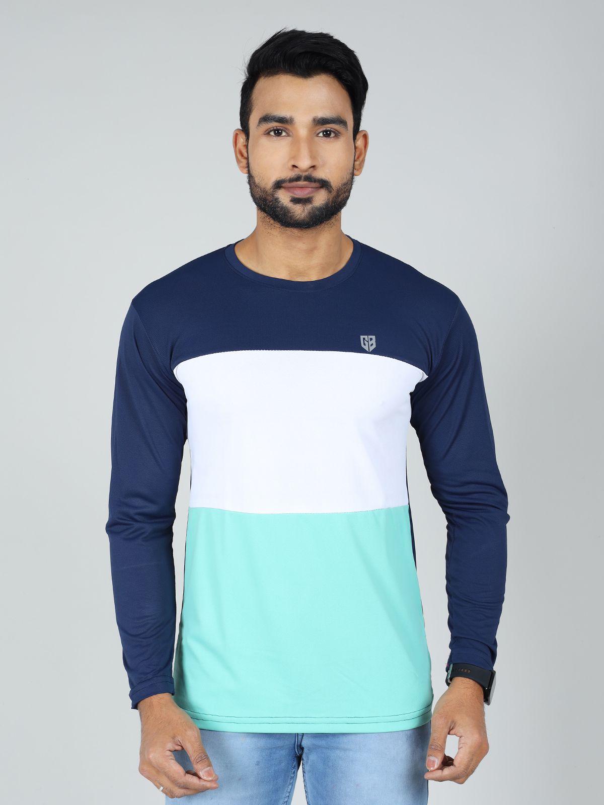     			GAME BEGINS Polyester Regular Fit Colorblock Full sleeves Men's T-Shirt - Blue ( Pack of 1 )