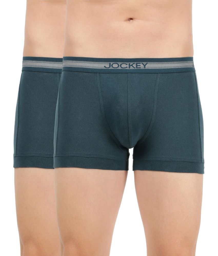     			Jockey 1015 Men Super Combed Cotton Rib Solid Trunk - Reflecting Pond (Pack of 2)