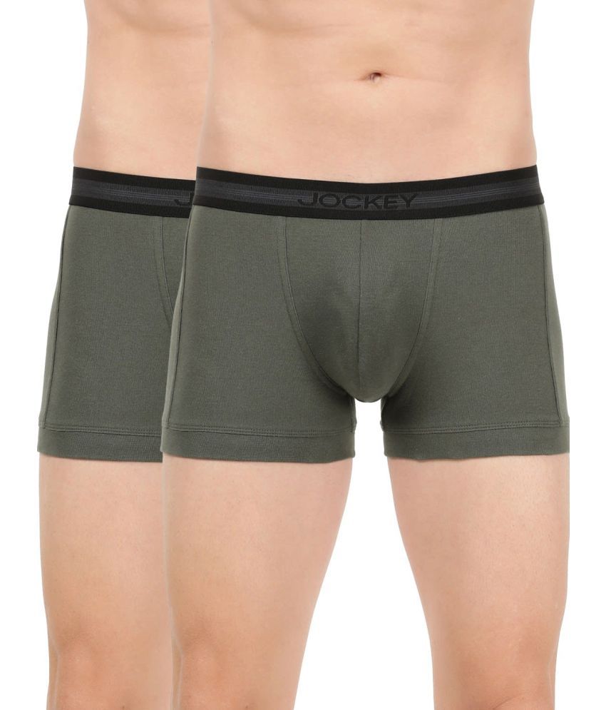     			Jockey 1015 Men Super Combed Cotton Rib Solid Trunk - Deep Olive (Pack of 2)