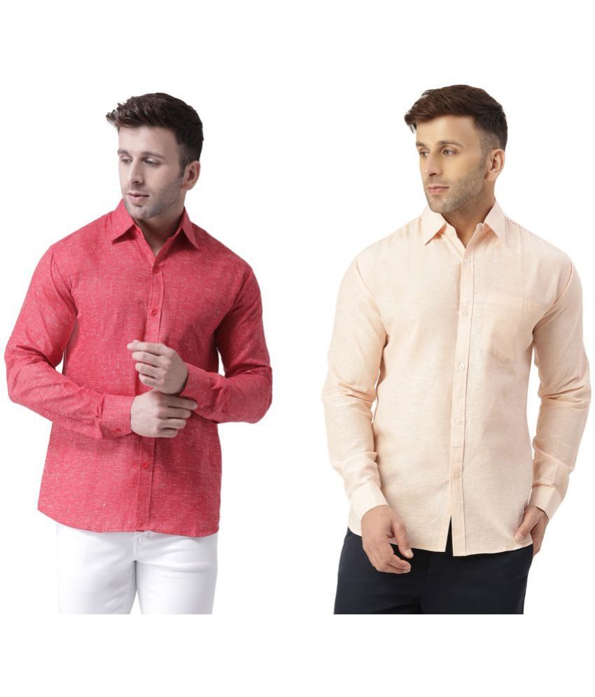     			KLOSET By RIAG 100% Cotton Regular Fit Self Design Full Sleeves Men's Casual Shirt - Peach ( Pack of 2 )