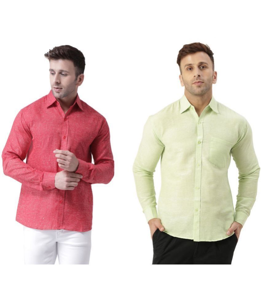     			KLOSET By RIAG 100% Cotton Regular Fit Self Design Full Sleeves Men's Casual Shirt - Lime Green ( Pack of 2 )