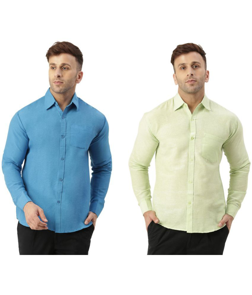     			KLOSET By RIAG 100% Cotton Regular Fit Self Design Full Sleeves Men's Casual Shirt - Lime Green ( Pack of 2 )