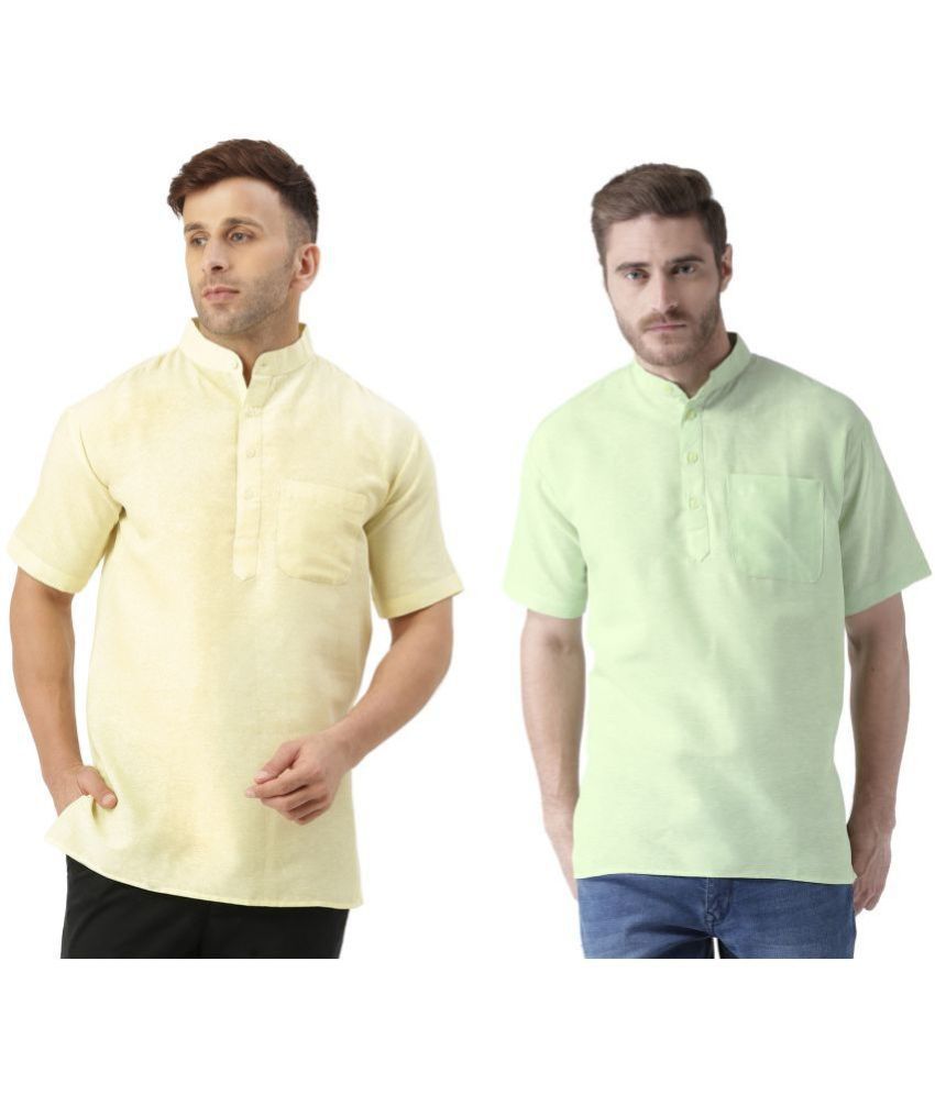     			KLOSET By RIAG Light Green Cotton Men's Shirt Style Kurta ( Pack of 2 )