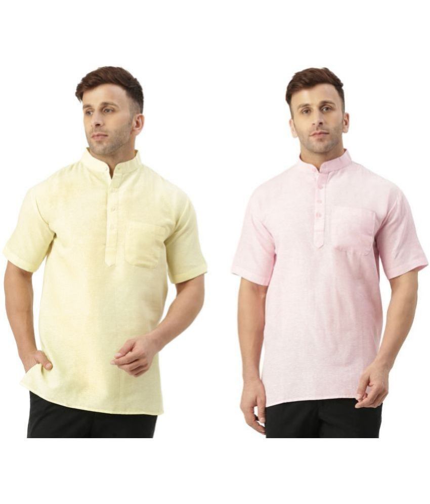    			KLOSET By RIAG Pink Cotton Men's Shirt Style Kurta ( Pack of 2 )