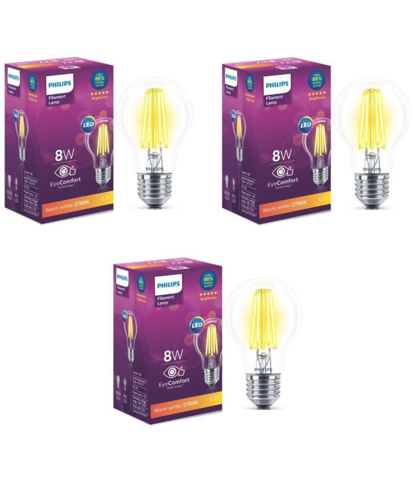     			Philips 8w Warm White LED Bulb ( Pack of 3 )