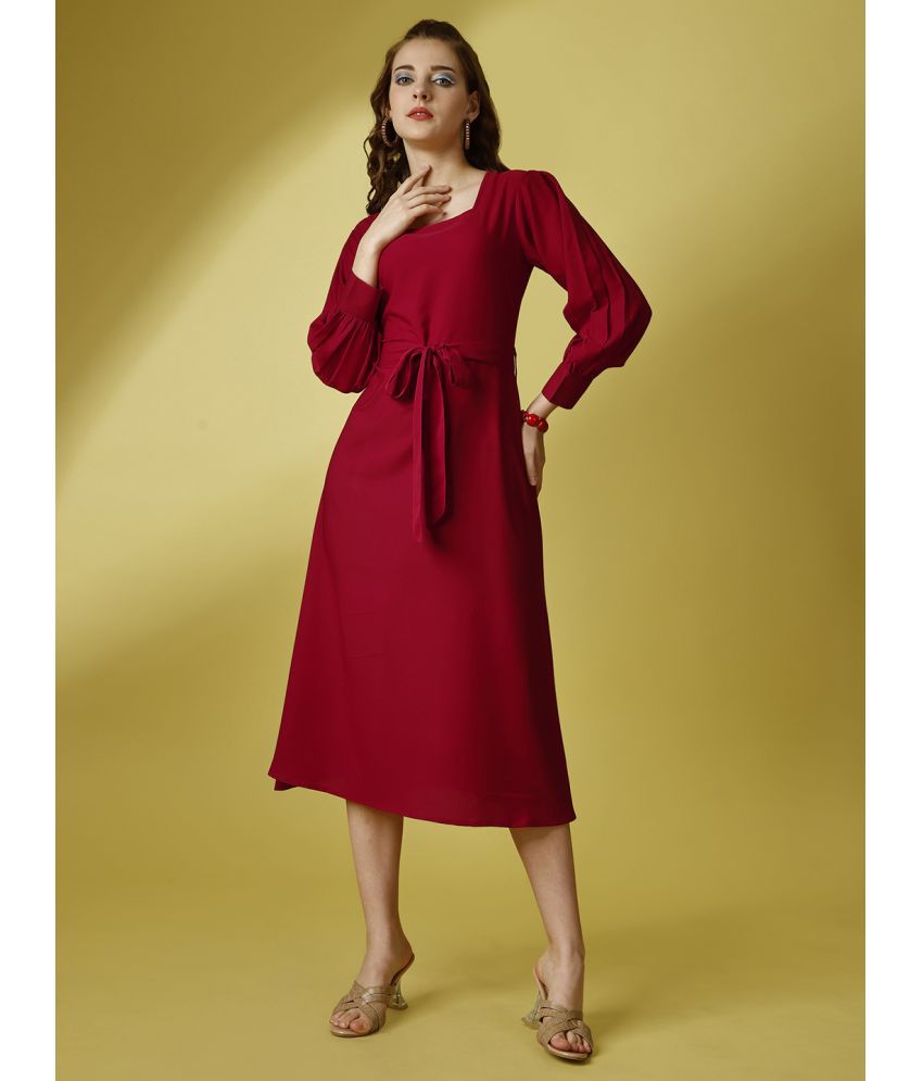     			RAISIN Crepe Solid Midi Women's Fit & Flare Dress - Red ( Pack of 1 )