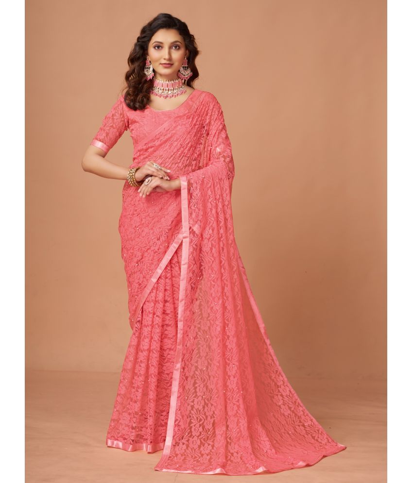     			VANRAJ CREATION Brasso Self Design Saree With Blouse Piece - Peach ( Pack of 1 )