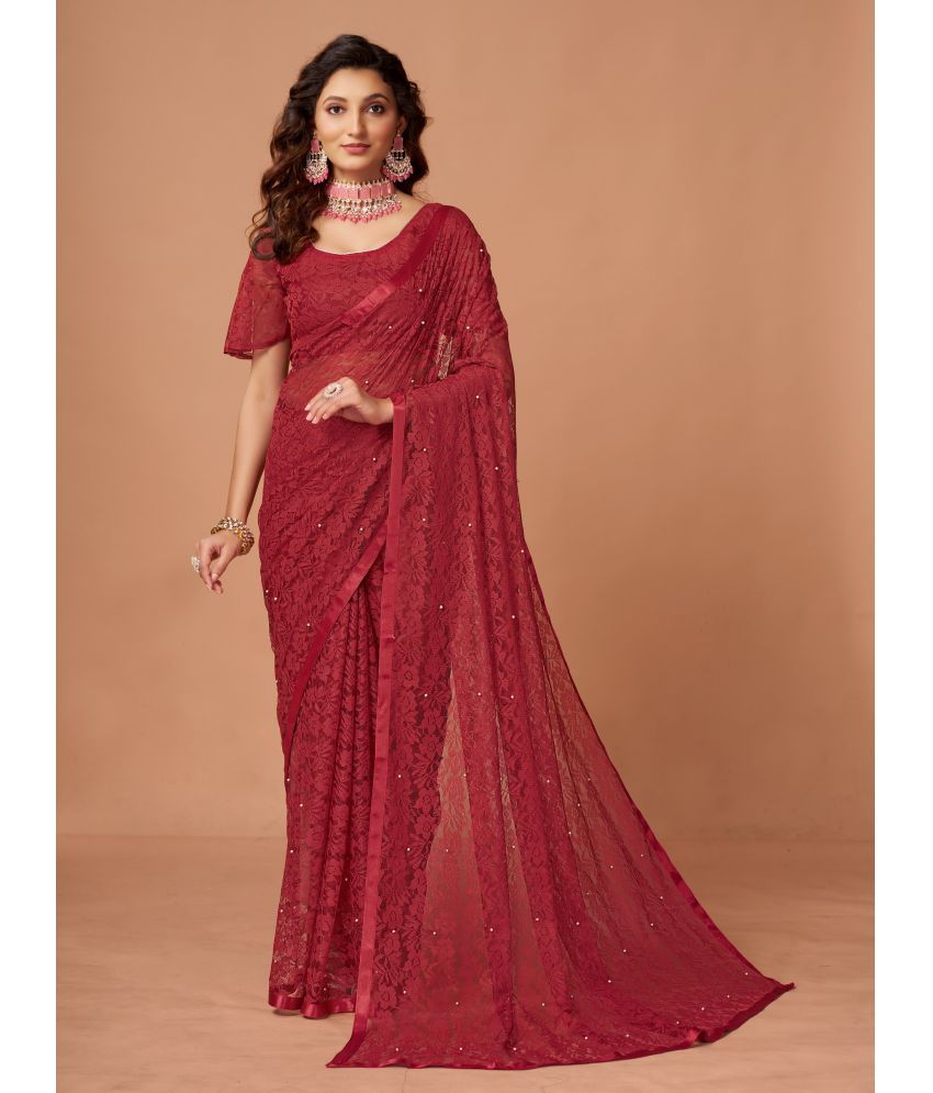     			VANRAJ CREATION Brasso Self Design Saree With Blouse Piece - Maroon ( Pack of 1 )