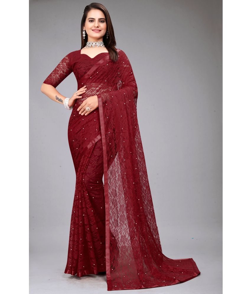     			VANRAJ CREATION Brasso Self Design Saree With Blouse Piece - Maroon ( Pack of 1 )