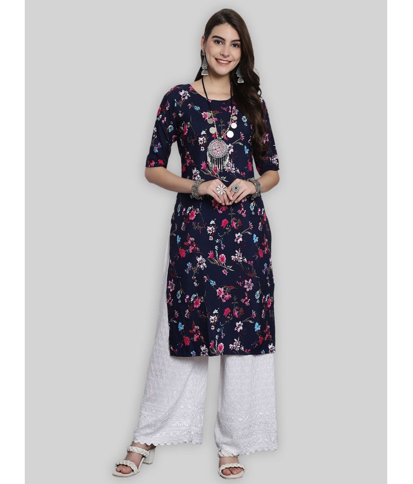     			1 Stop Fashion Crepe Printed Straight Women's Kurti - Navy Blue ( Pack of 1 )